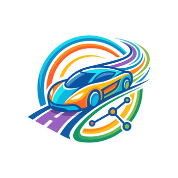 Colorful modern electric car logo icon representing futuristic smart transportation and speed