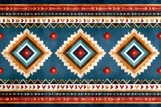 Southwestern tribal geometric pattern with abstract symbols