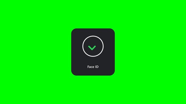 Biometric Face ID Scan and Approval Checkmark Animation on Green Screen and Dark Background