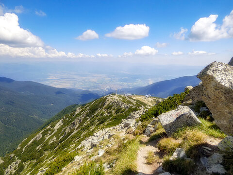 Bansko ski resort Todorka peak area Pirin, Bulgaria ski chairlift stations in summer