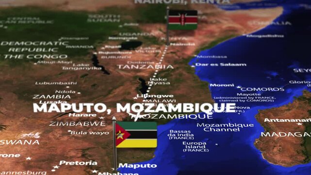 Flight From Nairobi KENYA to Maputo MOZAMBIQUE with flag pins