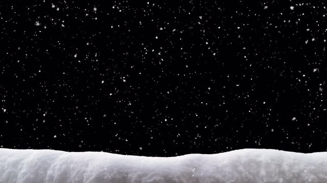 Winter snow background or overlay - falling snowflakes animation, seamless snowing loop, alpha channel. Transparent background, just paste your project.