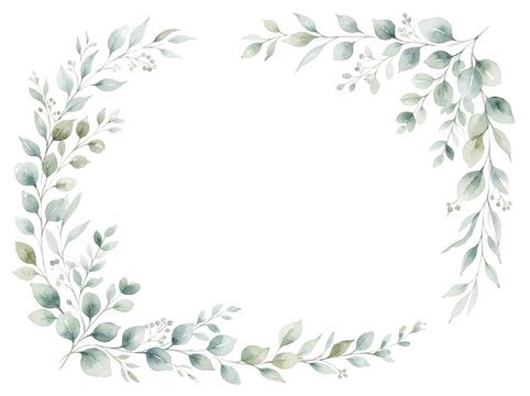 Minimal and elegant watercolor round frame template designed with refreshing and fresh green eucalyptus leaves and branches