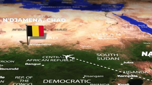 Flight From Nairobi KENYA to N Djamena CHAD with flag pins