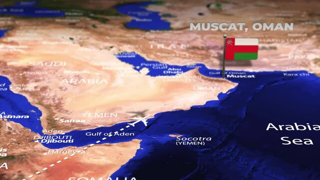 Flight From Nairobi KENYA to Muscat OMAN with flag pins