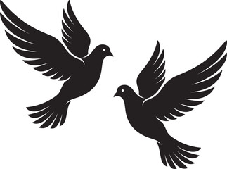 Fototapeta premium Flying Dove Bird Silhouette Vector Collection with Peace Love and Freedom Symbols for Graphic Design Projects