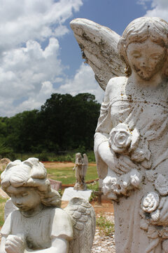 Antique Angel Statue in Rural East TX Cemetery Red Springs TX