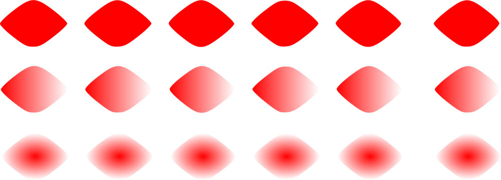 Geometric red gradient diamond border set featuring rounded rhombus shapes gradient fade and motion blur effects linear dividers decorative line rules in vector style isolated on white background.