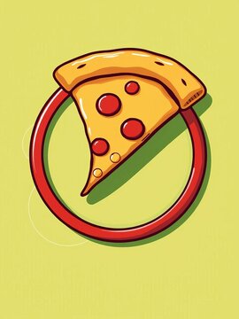 Whimsical pizza slice emblem on green abstract shape background with nostalgic flair, circle, nostalgia