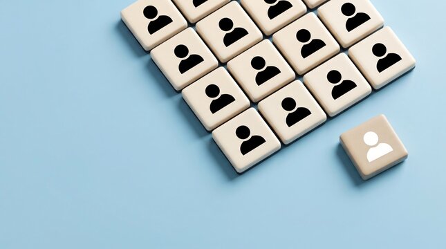 Wooden blocks with human icons representing team building and corporate networking concepts