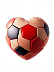 Naklejka premium Heart-shaped soccer ball floats on white background, movement, geometry