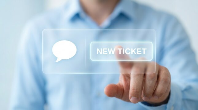 Close up of a person using a digital helpdesk interface to create a new support ticket.