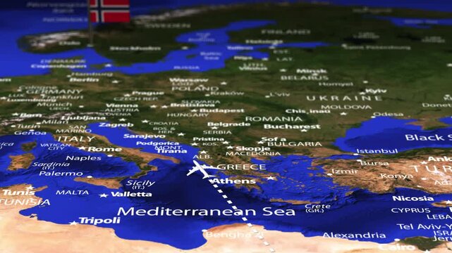Flight From Nairobi KENYA to Oslo NORWAY with flag pins
