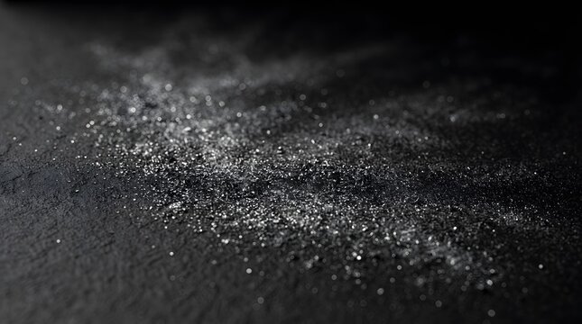 Graphite powder dust scattered on a textured black surface for industrial background.