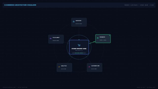 Modern AI powered no code logic synthesizer interface displaying visual data system flow chart