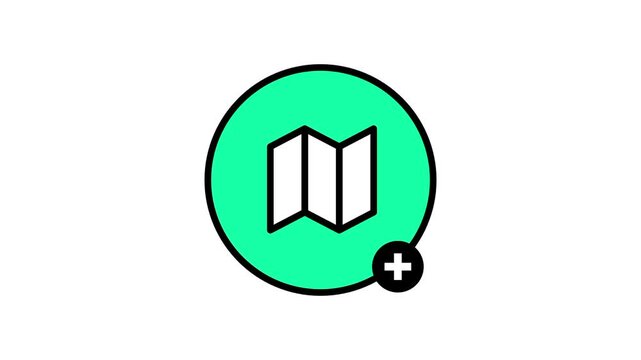 Discover map icon showing a green circular badge with a folded map graphic and a small plus sign representing an explore new locations feature button