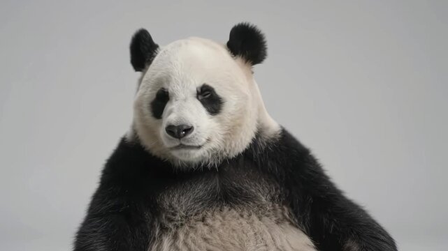 Cute Giant Panda Sitting on White Background