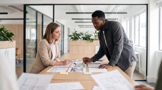 Colleagues planning project at office table