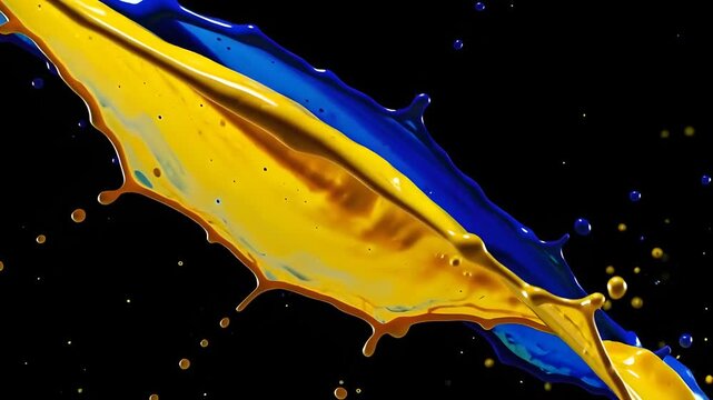 Paint Splash Sheet Diagonal Burst Yellow Blue Landscape Stock Footage
