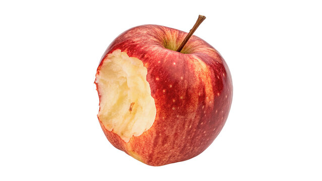 Bitten fresh red apple fruit core isolated on transparent background