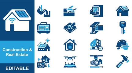 Naklejka premium Construction Planning and Infrastructure Development Icon Set