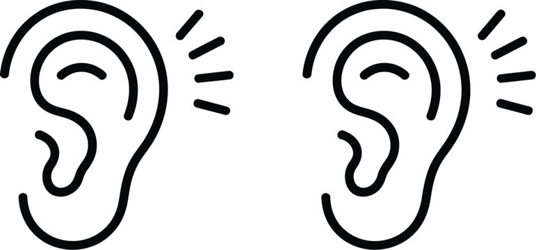 Hearing icon vector pictogram pack featuring ear and sound symbols for hearing, listening, audio, communication, accessibility, and healthcare.