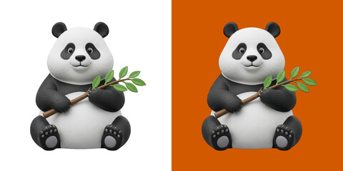 Obraz premium Cute Cartoon Panda Holding Green Bamboo Branch Sitting Happy Animal Character Mascot transparent png