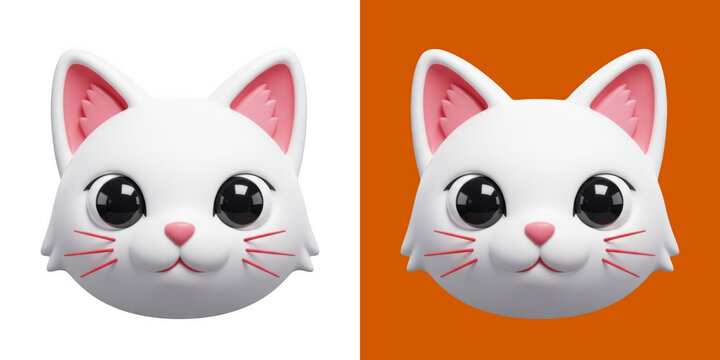 Cute white cat head cartoon character emoji set graphic design elements transparent png