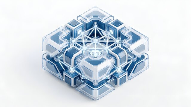 3D Isometric Blue Corporate AI Neural Network Shield Render