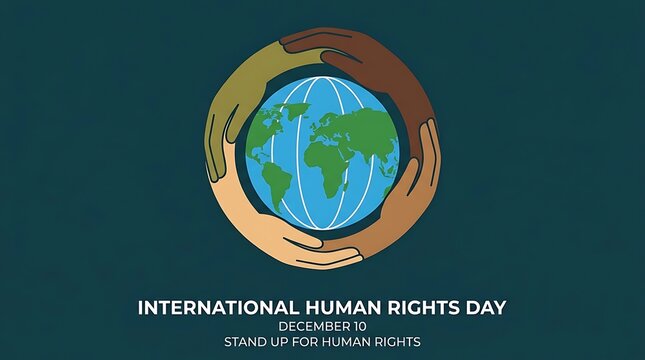 Hands forming a circular frame around a globe representing international human rights day unity with diversity