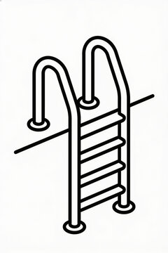 Swimming pool ladder represented as a simple black and white line art illustration showing clean metal railings and sturdy steps