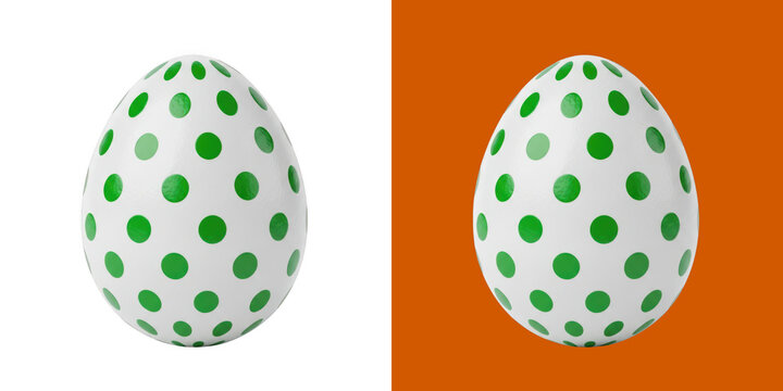 Polka Dot Easter Egg Design with Green Pattern on White and Orange Split Background transparent png