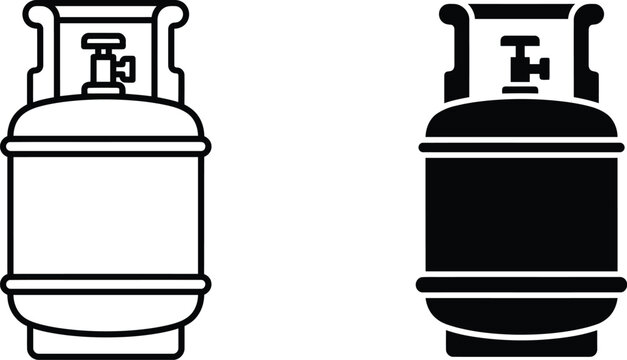 LPG propane gas cylinder tank icon set vector flat clipart, line art and silhouette.
