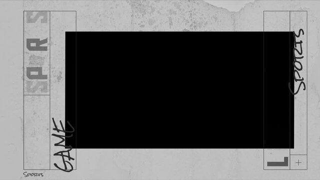 Monochrome grunge textured border frame features typographic design with a blank central space.
