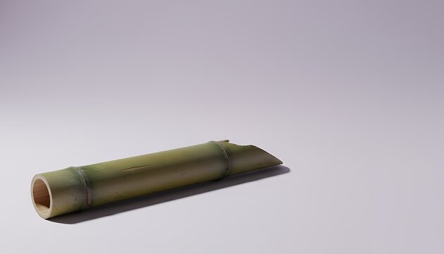 ラベンダー背景に置かれた切断済みの青竹