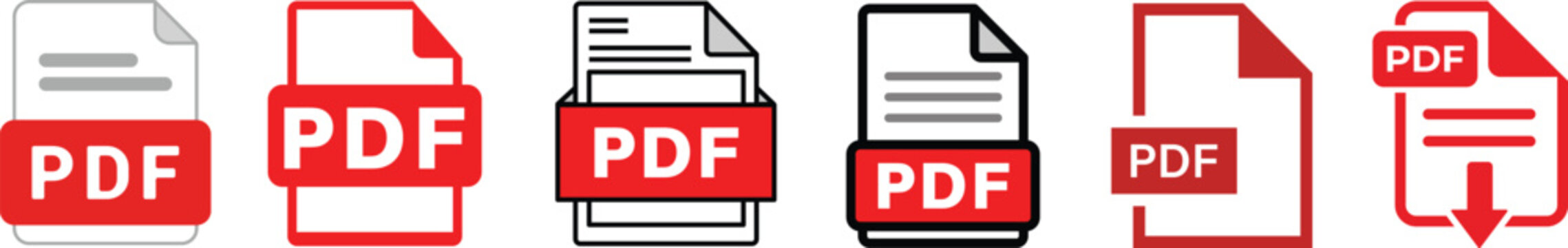 PDF file format icons set. PDF file download symbols. Format for texts, images, vector images, videos, interactive forms - stock vector.PDF file format icons set. PDF file download symbols.