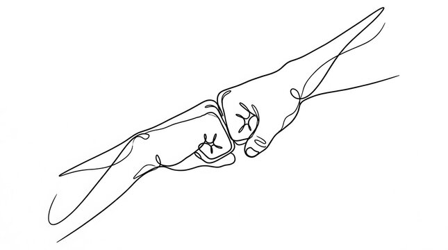 Line drawing of two hands making a fist bump gesture representing cooperation with cooperation friendship agreement