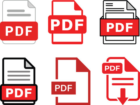 PDF file format icons set. PDF file download symbols. Format for texts, images, vector images, videos, interactive forms - stock vector.PDF file format icons set. PDF file download symbols.