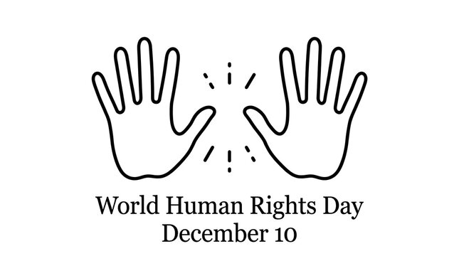 Simple line art drawing of two open human hands celebrating world human rights day with equality illustration activism