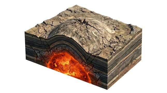 Isolated 3D Geological Diagram of a Laccolith Igneous Intrusion Forming a Dome