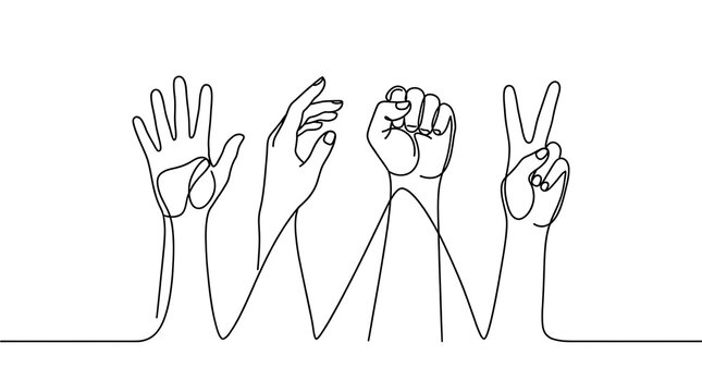 Continuous line art illustration of human hands expressing solidarity and unity with solidarity continuous abstract