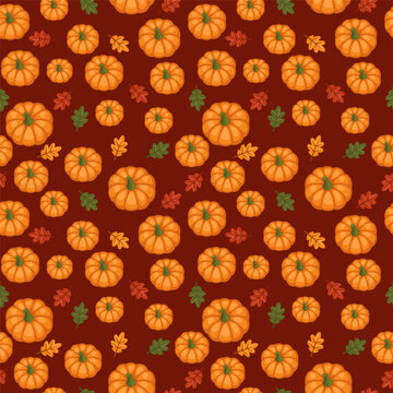 Dark Brown Seamless Autumn Pumpkin Pattern Vector for Fall & Thanksgiving