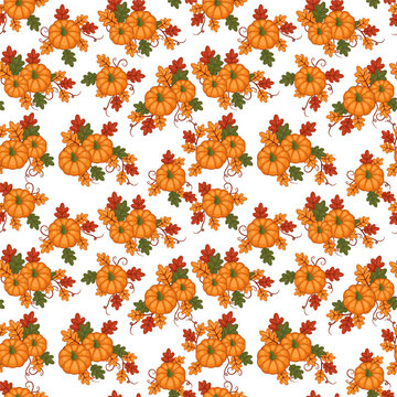 Seamless Autumn Pumpkin Bouquet Pattern Vector on White Background