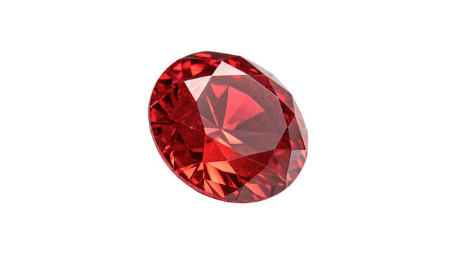 Vibrant red ruby gemstone crystal with brilliant faceted cut jewelry element isolated