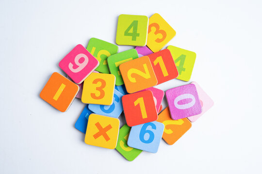 Math number colorful on white background, education study mathematics learning teach.
