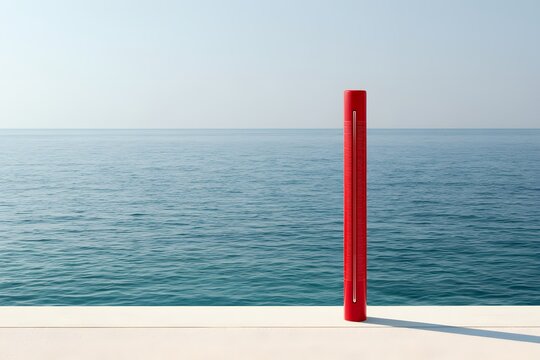 Rotes Thermometer am Meer als Symbol f&uuml;r extreme Ozeanerw&auml;rmung und El Ni&ntilde;o