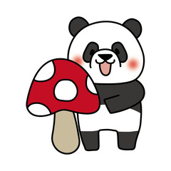 大きなキノコとパンダ © てがきっず