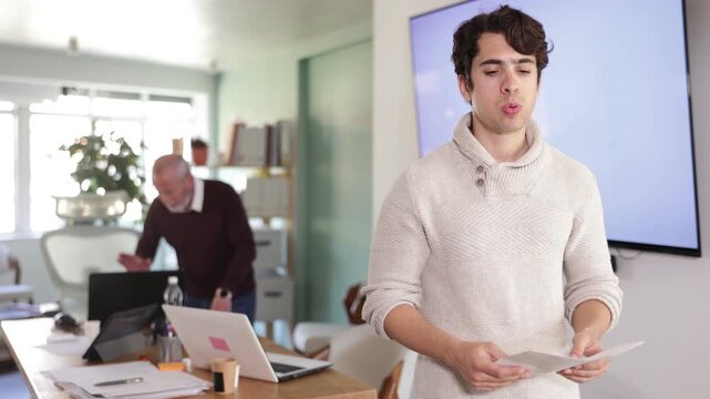 Sad guy subordinate with dismissal statement is criticized by his senior male superiors. Swearing and scolding in team, unrestrained boss raises voice at subordinates 