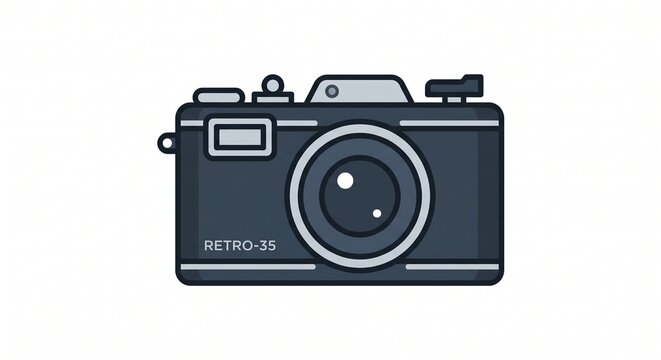 Retro film camera flat icon illustration.