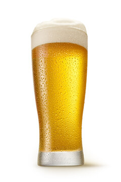 Glass of beer with shadow isolated on white background